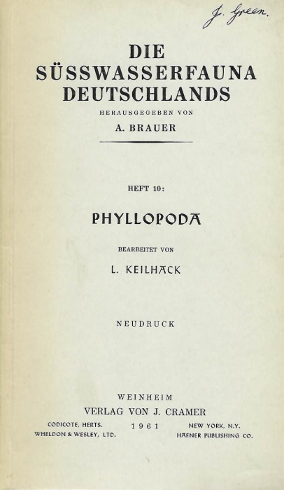 Keilhack, L. - Die Ssswasserfauna Deutschlands. Phyllopoda. Heft 10