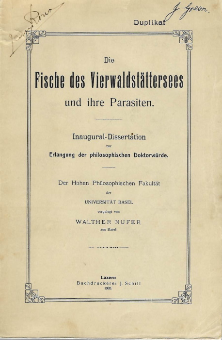Nufer, W. - Die Fische des Vierwaldstttersees und ihre Parasiten
