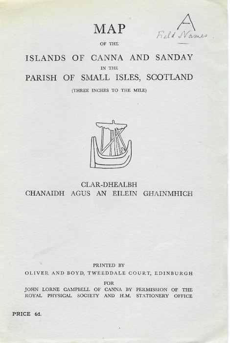  - Map of the Islands of Canna and Sanday in the Parish of Small Isles, Scotland. Clar-Dhealbh Chanaidh Agus an Eileen Ghainmhich