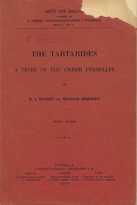 Hansen, H.J.; Srensen, W. - The Tartarides, a tribe of the order Pedipalpi