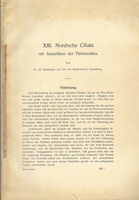 Hamburger, C.; von Buddenbrock, W. - Nordische Ciliata mit Ausschluss der Tintinnoidea (Nordisches Plankton Bd 8, Hft 13)
