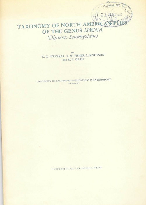 Steyskal, G.C.; Fisher, T.W.; Knutson, L.; Orth, R.E. - Taxonomy of North American Flies of the genus Limnia (Diptera: Sciomyzidae)