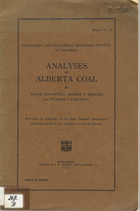 Stansfield, E.; Hollies, R.T.; Campbell, W.P. - Analyses of Alberta Coal