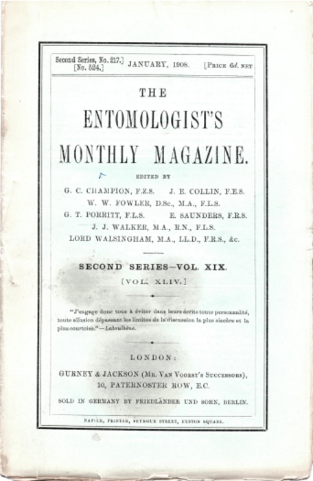 Champion, G.C.; Collin, J.E.; Fowler, W.W. - Entomologist's Monthly Magazine Vol. XLIV (1908)