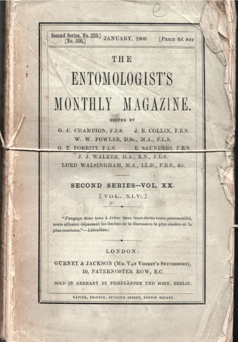 Champion, G.C.; Collin, J.E.; Fowler, W.W. et al - Entomologist's Monthly Magazine Vol. XLV (1909)