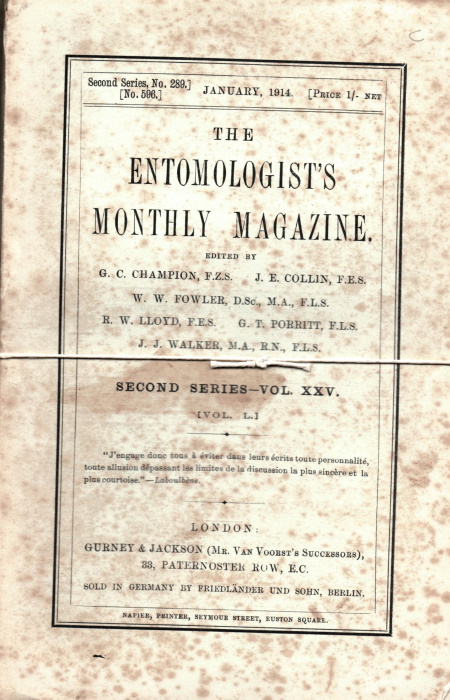 Champion, G.C.; Collin, J.E.; Fowler, W.W. et al - Entomologist's Monthly Magazine Vol. L (1914)