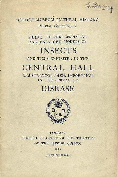 Ridewood, W.G. - Guide to the specimens and enlarged models of insects and ticks exhibited in the Central Hall illustrating their importance in the spread of disease