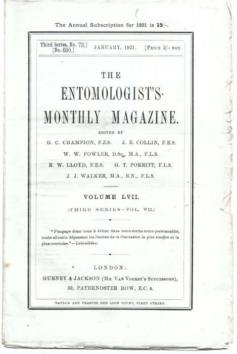  - Entomologist's Monthly Magazine Vol. 57 (1921)