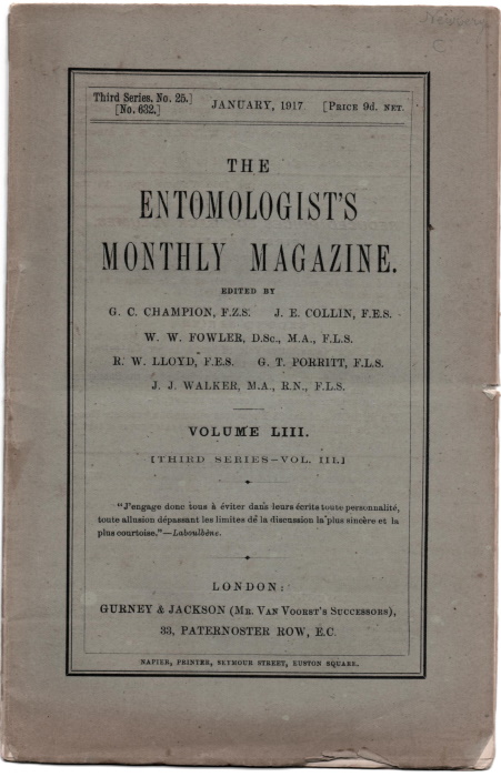 Champion, G.C.; Collin, J.E.; Fowler, W.W. et al - The Entomologist's Monthly Magazine Vol. 53 (1917)