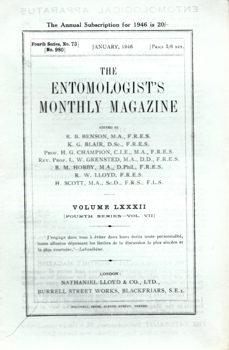  - Entomologist's Monthly Magazine Vol. 82 (1946)