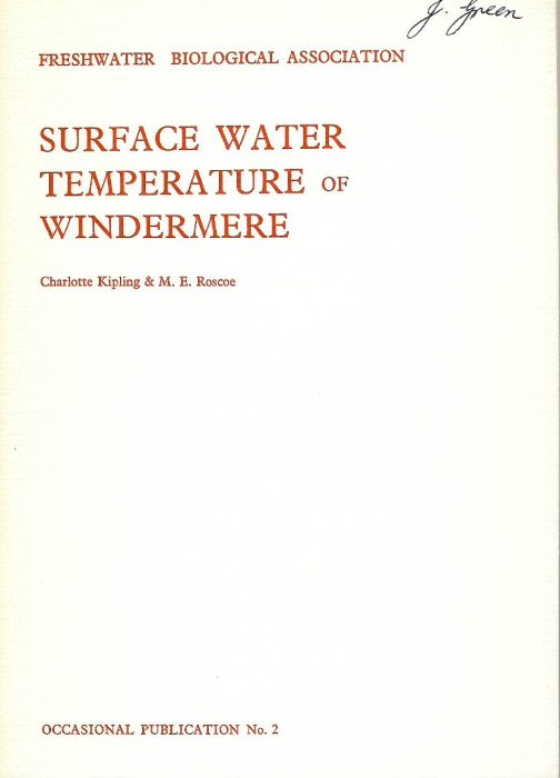 Kipling, C.; Roscoe, M.E. - Surface Water Temperature of Windermere: Monthly and Yearly Totals of Degree-days Centigrade and Monthly Mean temperatures, 1933 to 1975