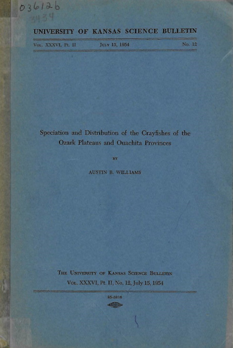 Williams, A.B. - Speciation and Distribution of the Crayfishes of the Ozark Plateaus and Ouachita Provinces