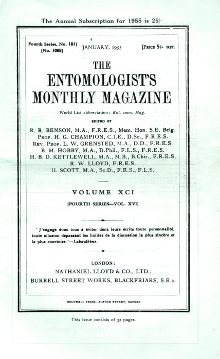  - Entomologist's Monthly Magazine Vol. 91(1955)