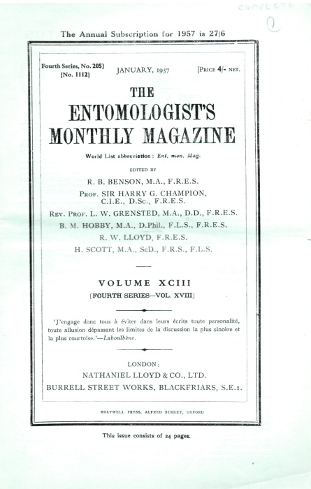  - Entomologist's Monthly Magazine Vol. 93 (1957)