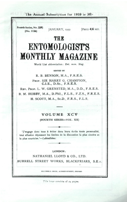  - Entomologist's Monthly Magazine Vol. 95(1959)