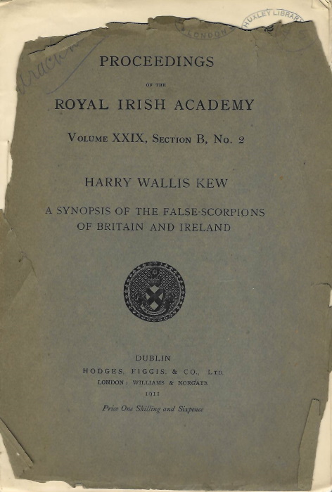 Kew, H.W. - A Synopsis of the False-Scorpions of Britain and Ireland