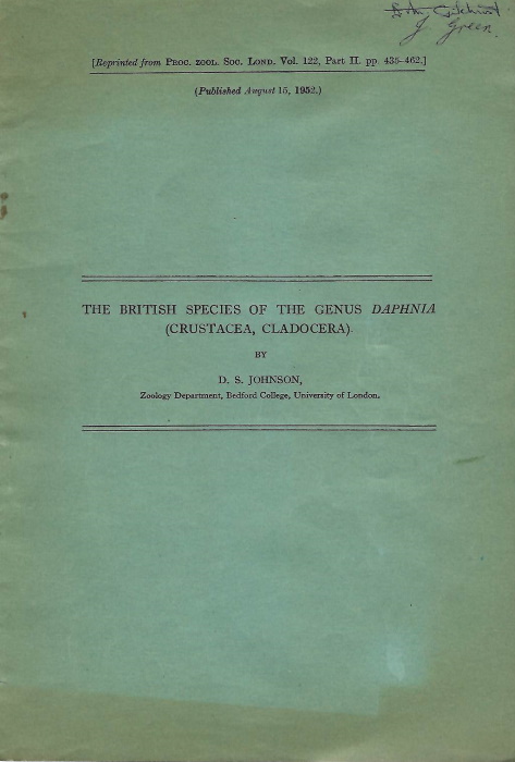 Johnson, D.S. - The British Species of the Genus <i>Daphnia</i> (Crustacea, Cladocera)