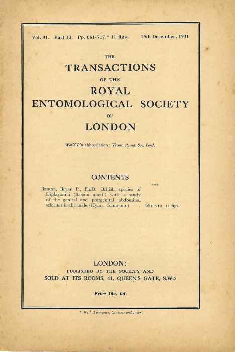 Beirne, B.P. - British species of Diplazonini (Bassini auctt.) with a study of the genital and postgenital abdominal sclerites in the male (Hym: Ichneum.)