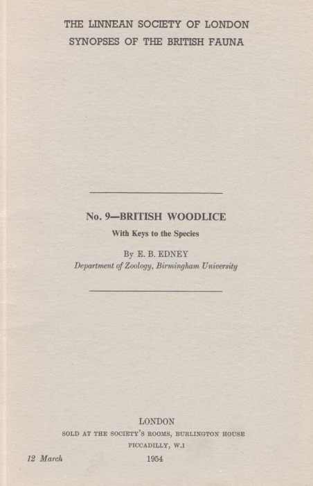 Edney, E.B. - Synopses of the British fauna No. 9 British Woodlice with Keys to the Species