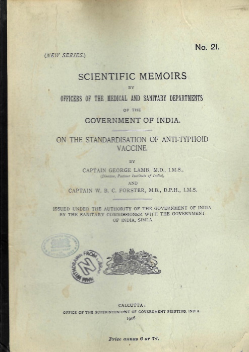 Lamb, G.; Forster, W.B.C. - On the Standardisation of Anti-typhoid Vaccine