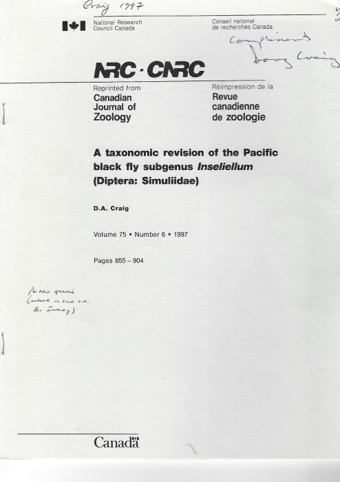 Craig, D.A. - A taxonomic revision of the Pacific black fly subgenus <i>Inseleillum</i> (Diptera: Simuliidae)