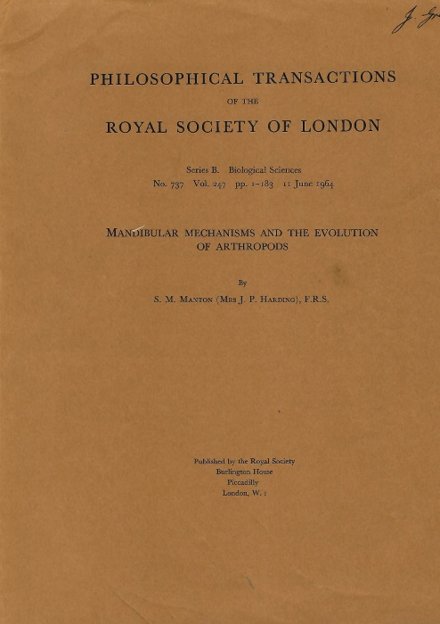 Manton, S.M. - Mandibular mechanisms and the evolution of Arthropods