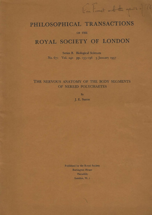 Smith, J.E. - Nervous anatomy of the body segments of Nereid Polychaetes