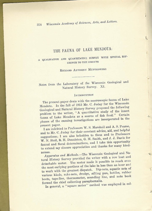 Muttkowski, R.A. - The Fauna of Lake Mendota