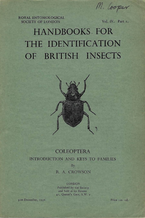 Crowson, R.A. - Coleoptera. Introduction and Key to Families (Handbooks for the Identification of British Insects 4/1)