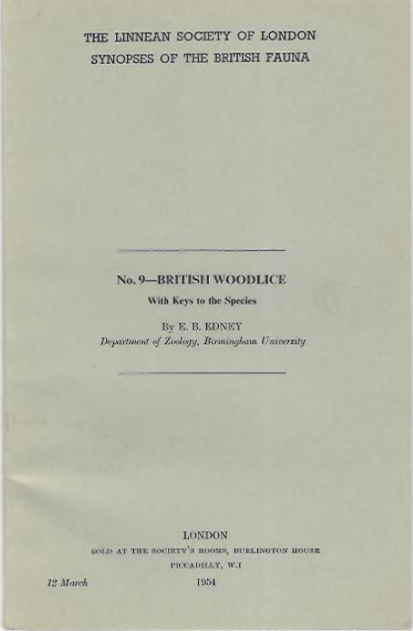 Edney, E.B. - Synopses of the British fauna No. 9 British Woodlice with Keys to the Species