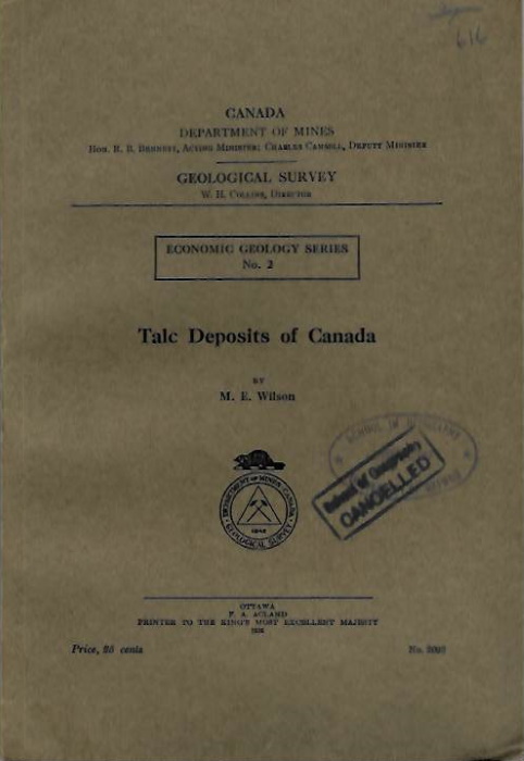Wilson, M.E. - Talc Deposits of Canada