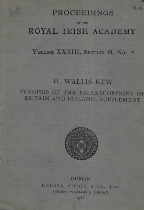 Kew, H.W. - A Synopsis of the False-Scorpions of Britain and Ireland
