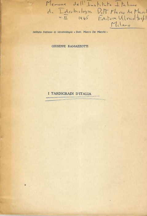 Ramazzotti, G. - I Tardigradi d'Italia