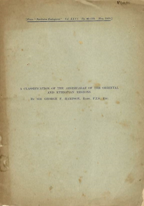 Hampson, G.F. - A classification of the Aegeriadae of the Oriental and Ethiopian regions
