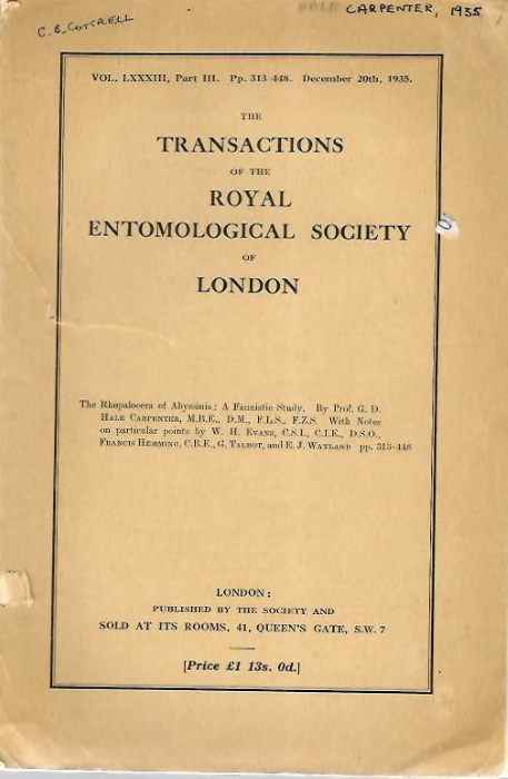 Carpenter, G.D.H. - The Rhopalocera of Abyssinia: A Faunistic Study