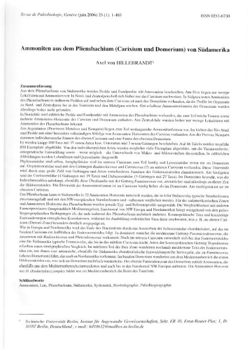 Hillebrandt, A.V. - Ammoniten aus dem Pilensbachium (Caraxium und Domerium) von Sdamerika