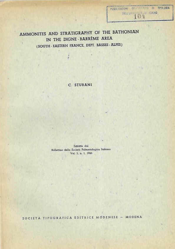 Sturani, C. - Ammonites and Stratigraphy of the Bathonian in the Digne-Barrme Area