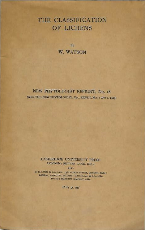 Watson, W. - The Classification of Lichens