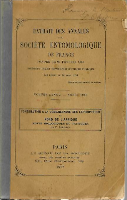 Chrtien, P. - Contribution  la connaissance des Lpidoptres du Nord de l'Afrique notes biologiques et critiques