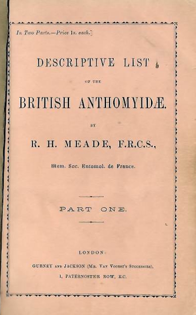 Meade, R.H. - Descriptive List of the British Anthomyidae. Pt 1-2