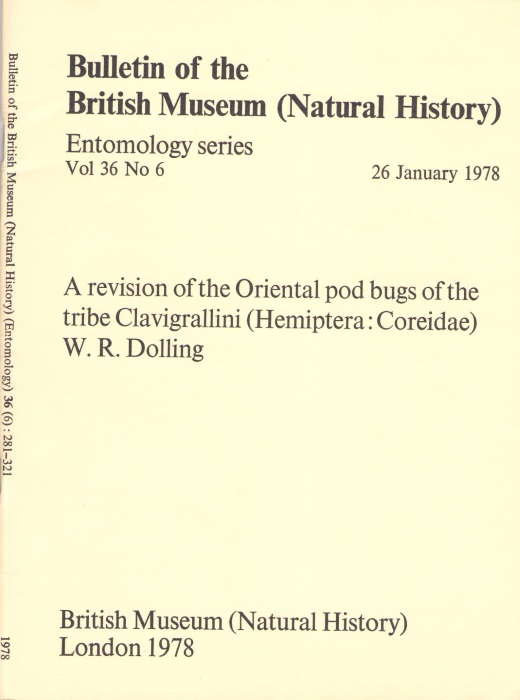 Dolling, W.R. - A Revision of the Oriental pod bugs of the tribe Clavigrallini (Hemiptera: Coreidae)
