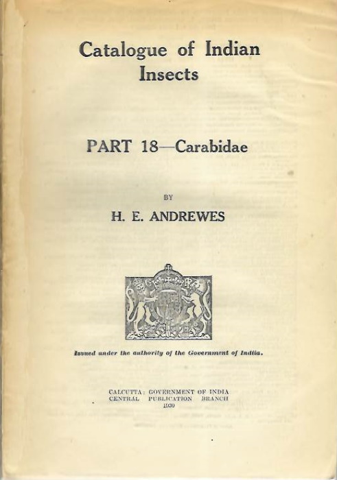 Andrewes, H.E. - Catalogue of Indian Insects. Part 18: Carabidae