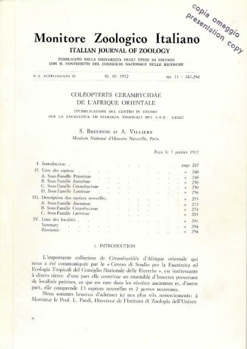 Breuning, S.; Villiers, S. - Coloptres Cerambycidae de L'Afrique Orientale