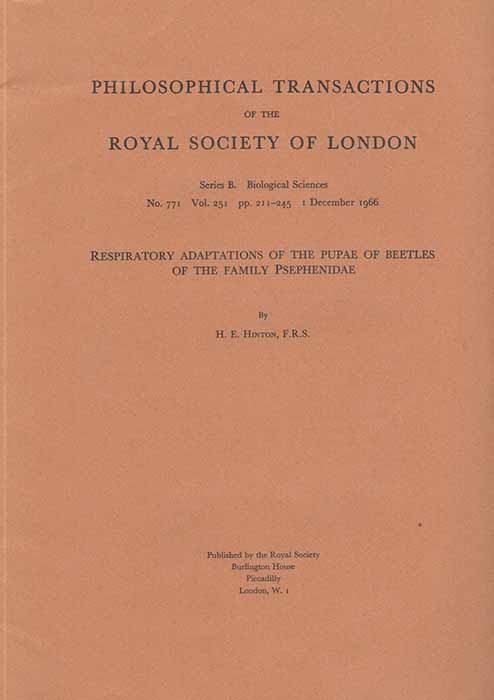 Hinton, H.E. - Respiratory Adaptations of the Pupae of Beetles of the Family Psephenidae