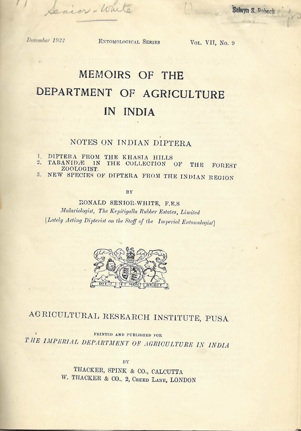 Senior-White, R. - Notes on Indian Diptera 1-3