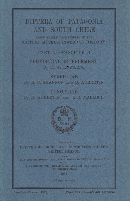 Edwards, F.W.; Shannon, R.C.; Aubertin, D.; Malloch, J.R. - Diptera of Patagonia and South Chile. Pt VI - Fasc. 3: Ephydridae (Supplement), Syrphidae, Conopidae