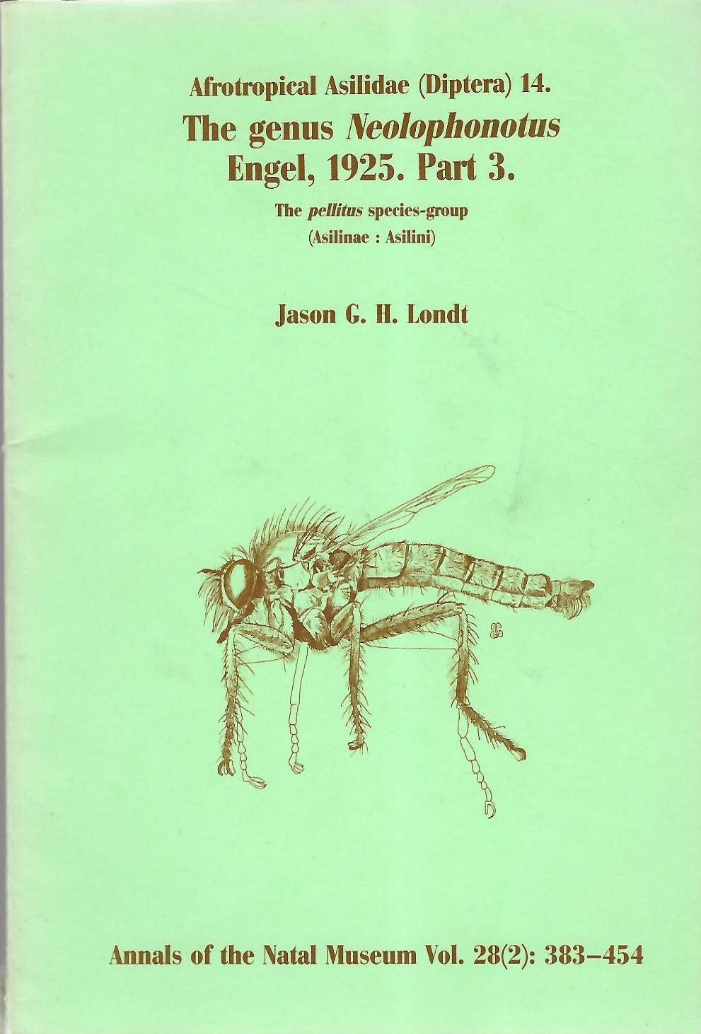 Londt, J.G.H. - Afrotropical Asilidae (Diptera) 14: The genus <i>Neophonotus</i>, Engel, 1925. Part. 3. The <i>pellitus</i> species-group (Asilinae: Asilini)
