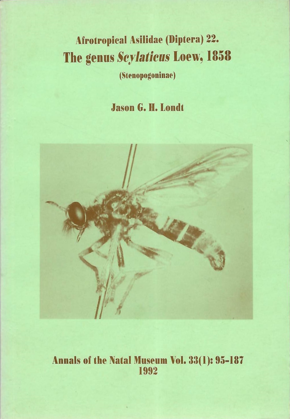 Londt, J.G.H. - Afrotropical Asilidae (Diptera) 22. The genus <i>Scylaticus</i> Loew, 1958 (Stenopogoninae)