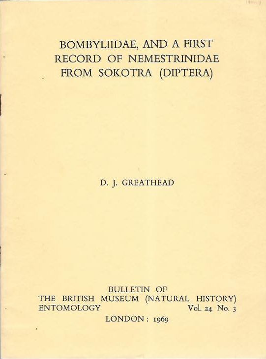 Greathead, D.J. - Bombyliidae, and a first record of Nemestrinidae from Sokotra (Diptera)