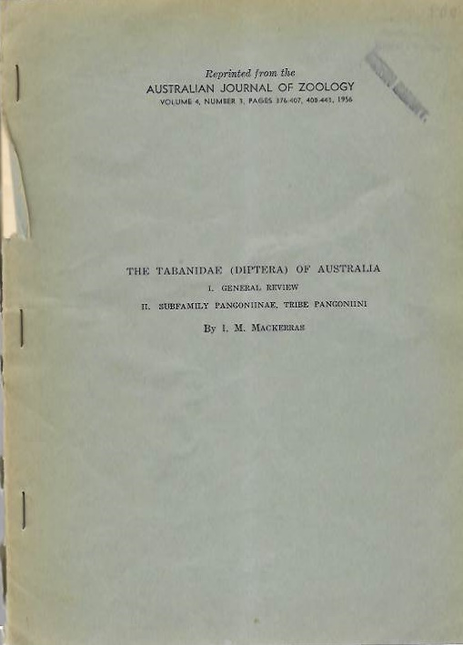 Mackerras, I.M. - The Tabanidae (Diptera) of Australia I. General Review; II. Subfamily Pangoniinae, Tribe Pangoniini